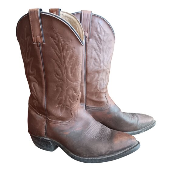 10.5D Vintage Mens Wrangler Cowboy Boots Brown Western Rancher 1980's - Picture 1 of 9